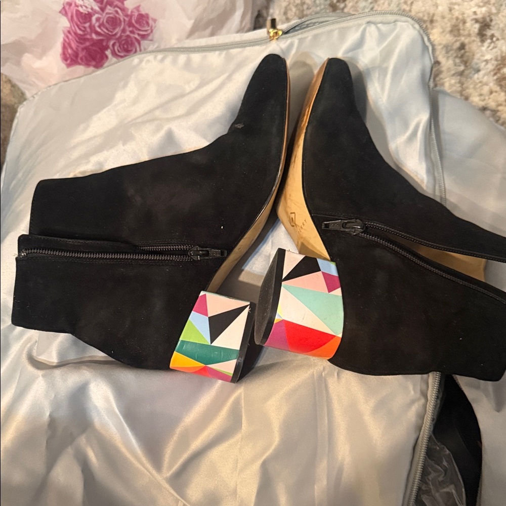 Katy Perry Collections Black Ankle Boots with Colorful Geometric Heel